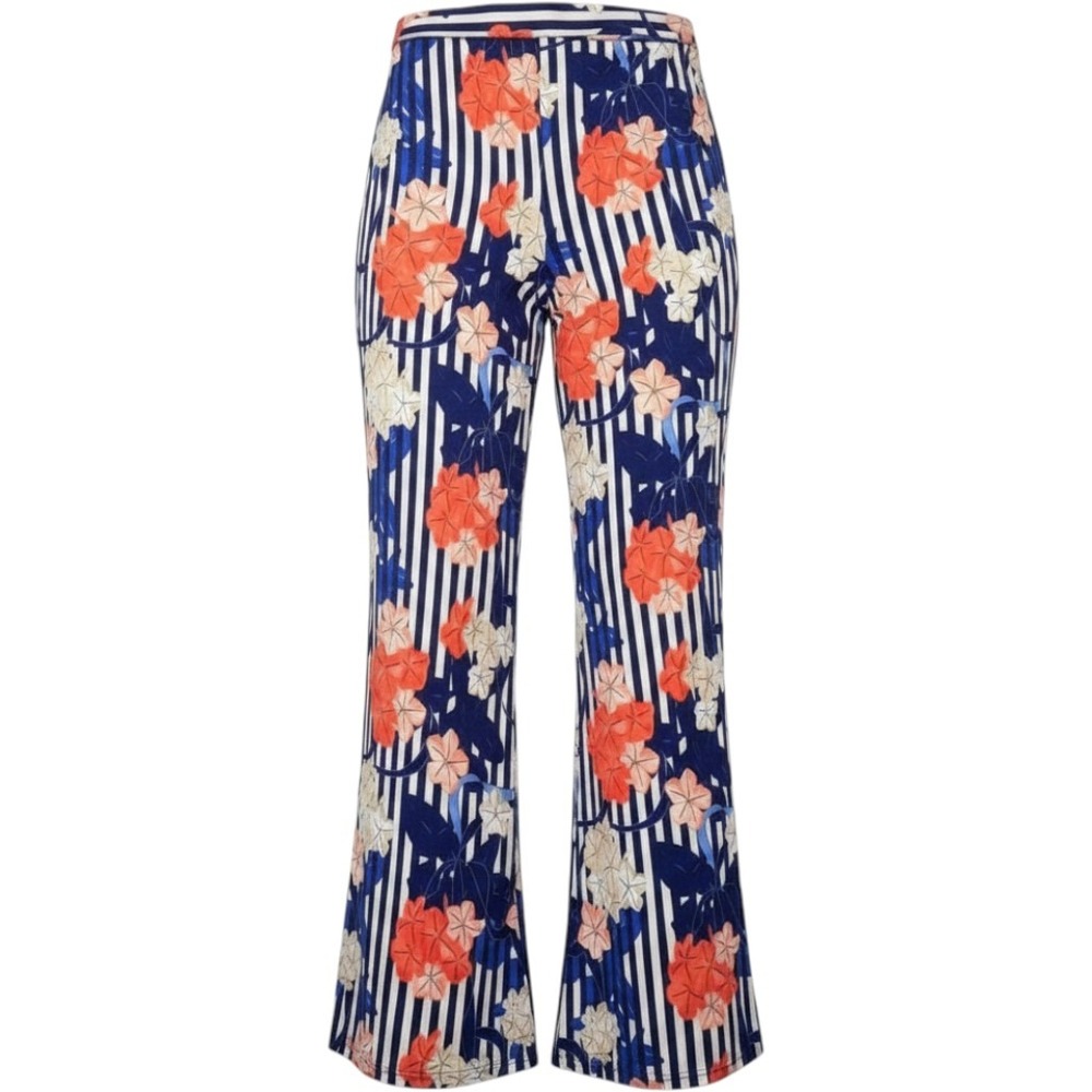 Arianne Floral Stripe Wide Leg Palazzo Pants XL Blue Orange Boho Made in Canada